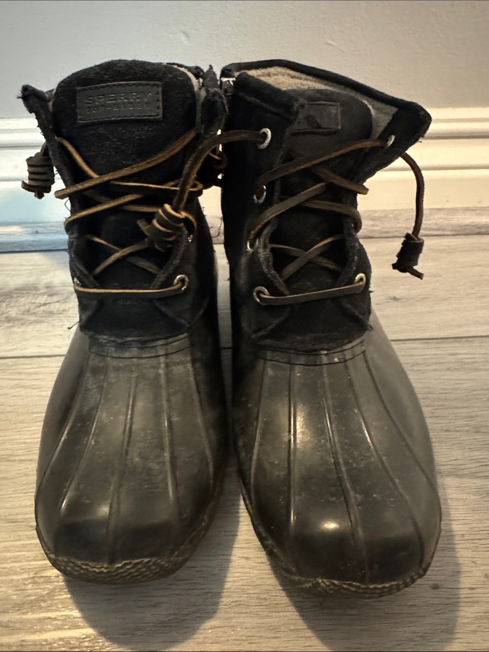 Sperry Black and Brown Lace-Up Duck Boots